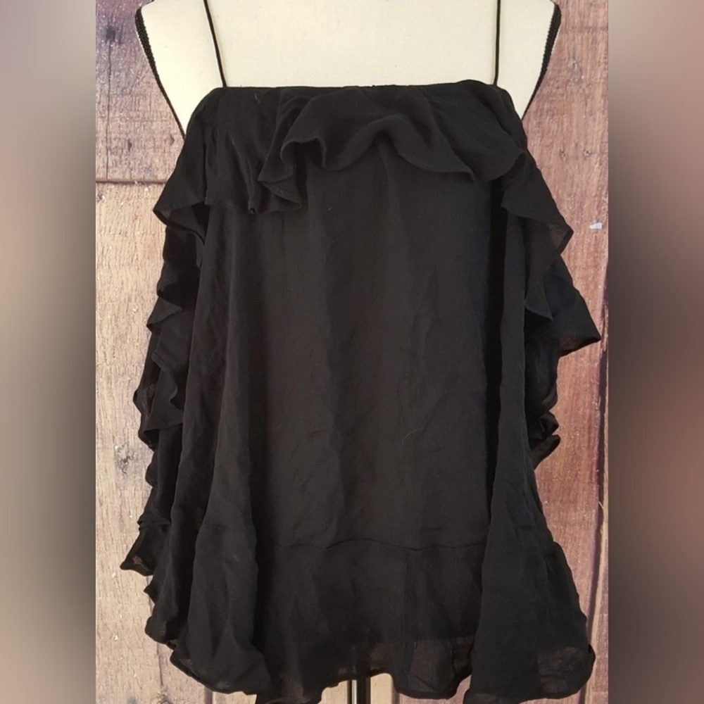 Free People Intimately Black Spaghetti Strap Ruffle Tier Flowly Top Size XS - Picture 2 of 7